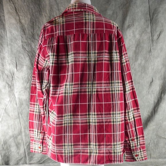 EUC MS LEE Long Sleeve Red Plaid Cotton Flannel Shirt BLOUSE wom Size LARGE anb - Picture 4 of 4